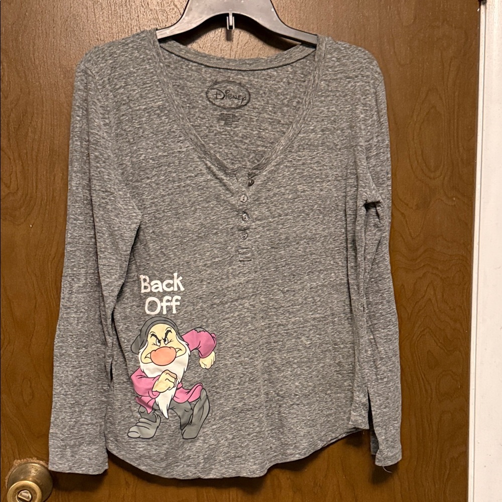 Disney Gray Grumpy 'Back Off' Long Sleeve Top with Pink Accent Size 2XL (18)